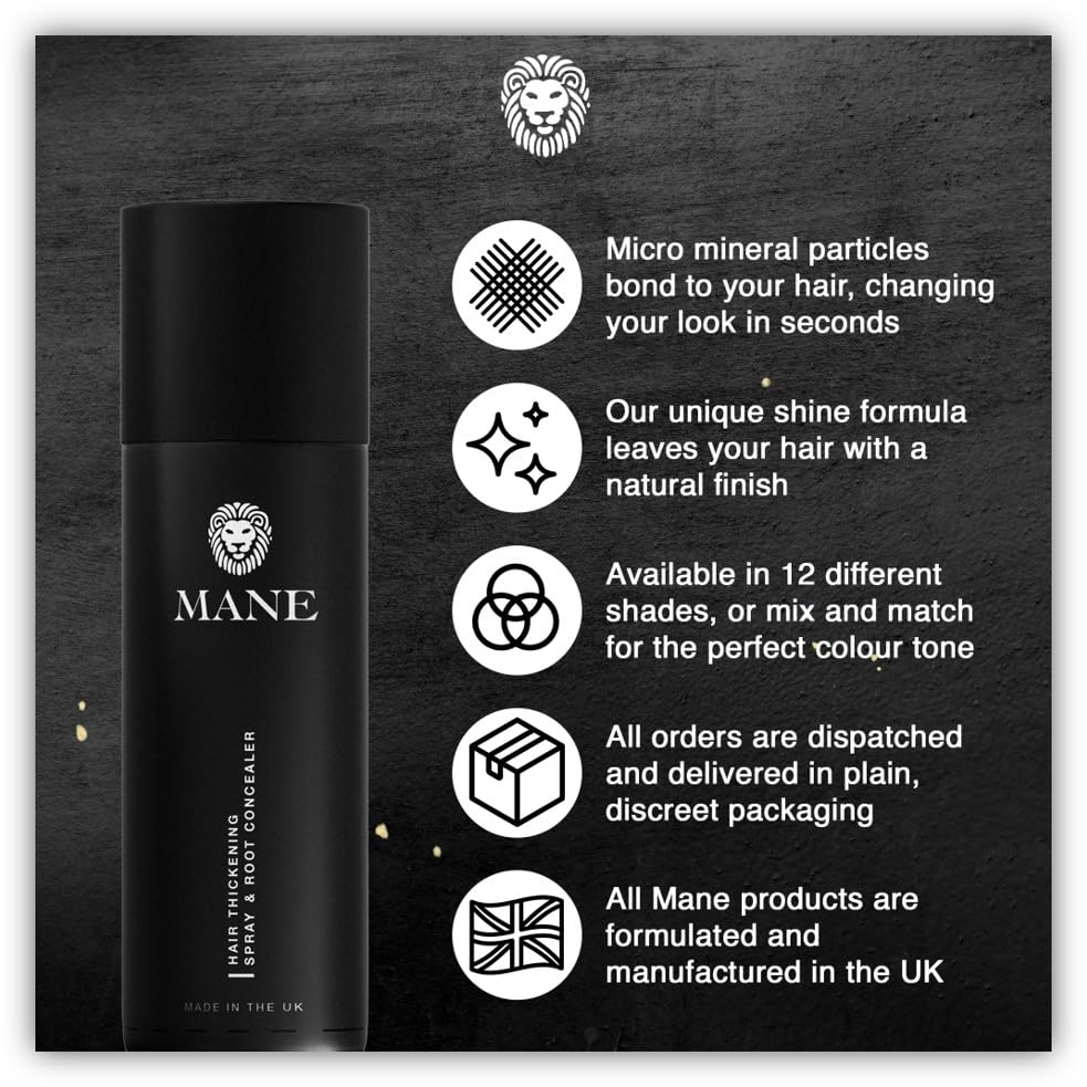 MANE Hair Thickening Fibre Spray, Jet Black (200ml)